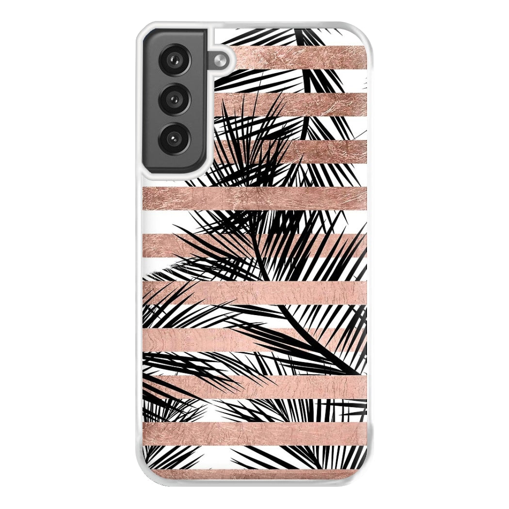 Rose Gold Tropical Palm Leaf Pattern Phone Case for Galaxy S21FE