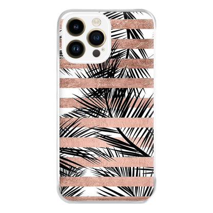 Rose Gold Tropical Palm Leaf Pattern Phone Case for iPhone 14 Pro Max