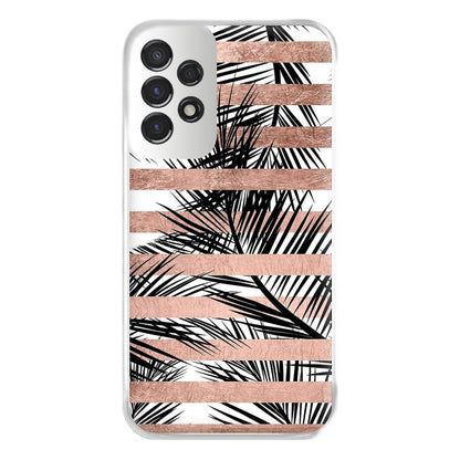 Rose Gold Tropical Palm Leaf Pattern Phone Case for Galaxy A53