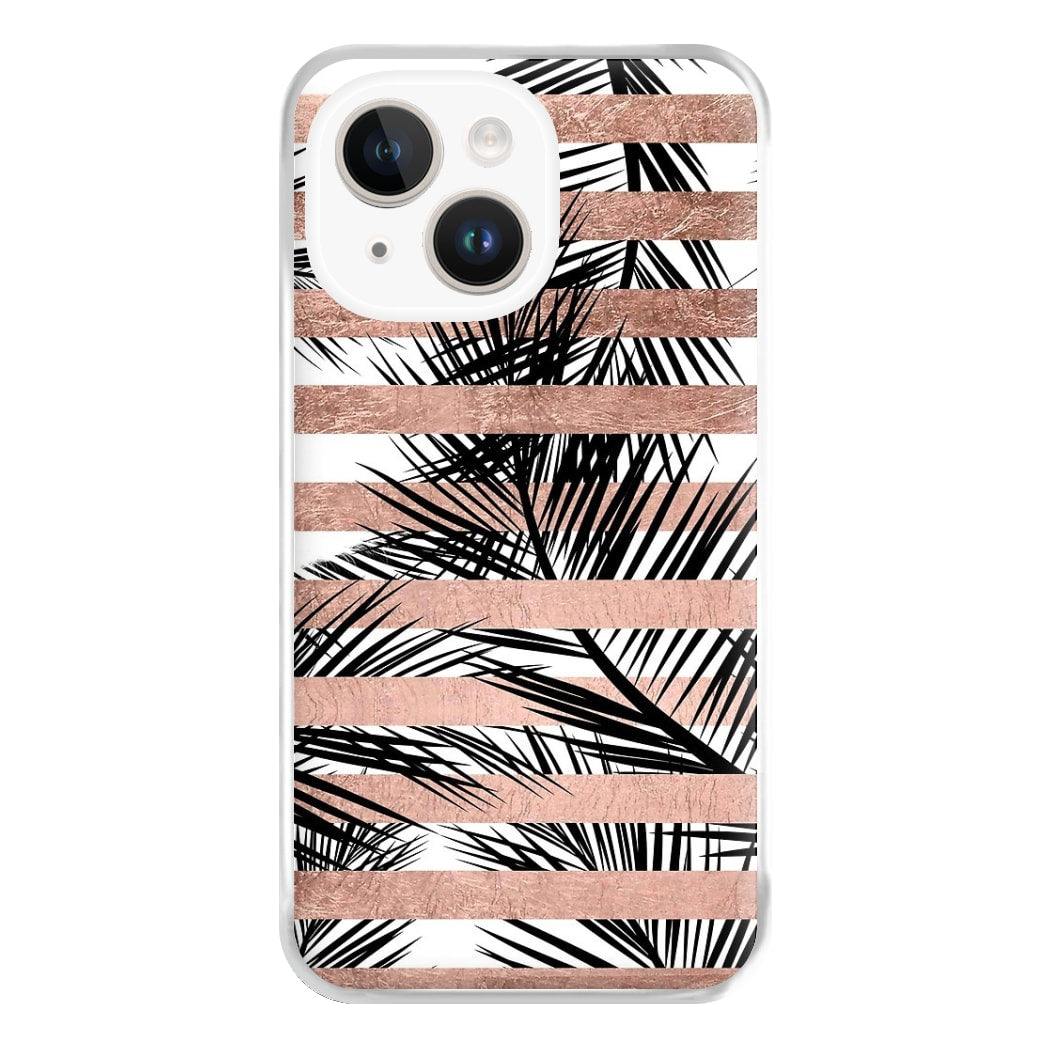 Rose Gold Tropical Palm Leaf Pattern Phone Case for iPhone 14 Plus