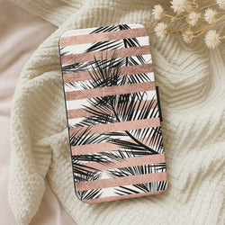 Rose Gold Tropical Palm Leaf Pattern Flip Wallet Phone Case
