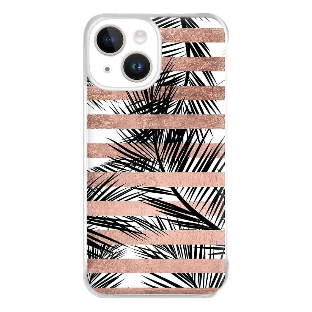 Rose Gold Tropical Palm Leaf Pattern Phone Case for iPhone 14