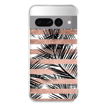 Rose Gold Tropical Palm Leaf Pattern Phone Case for Google Pixel 7 Pro