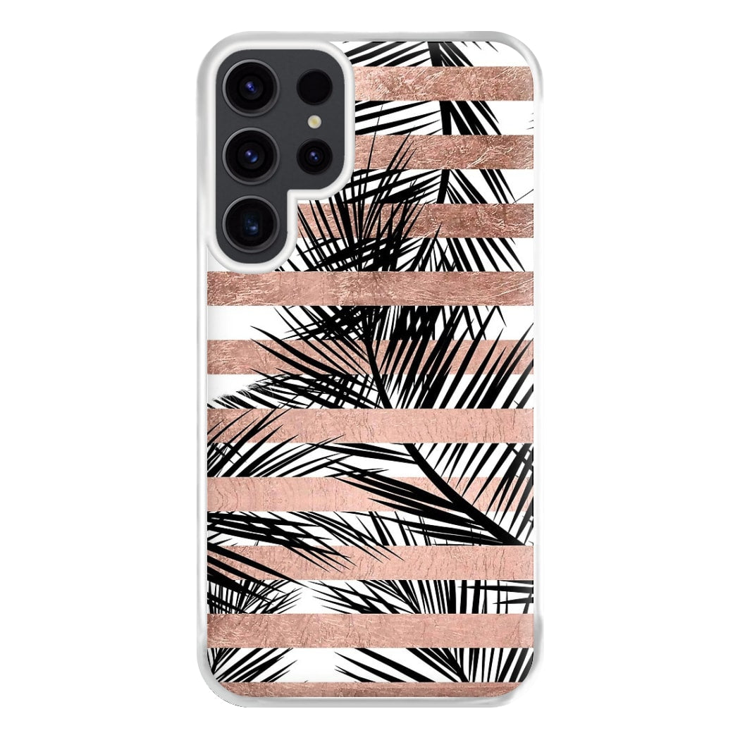 Rose Gold Tropical Palm Leaf Pattern Phone Case for Galaxy S23 Ultra