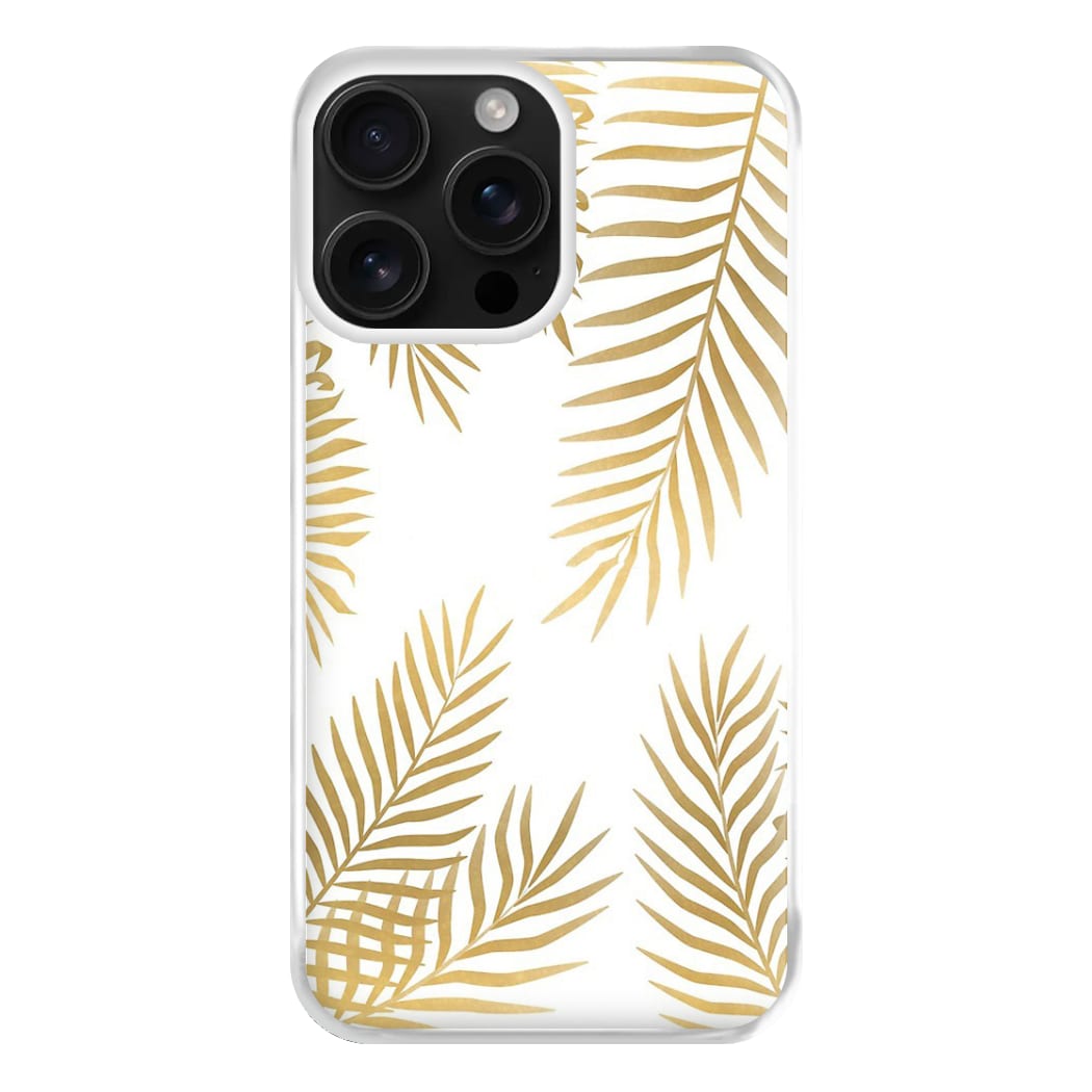 Gold Palm Leaf Pattern Phone Case for iPhone 16 Pro Max