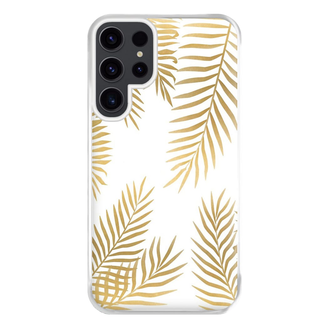 Gold Palm Leaf Pattern Phone Case for Galaxy S23 Ultra