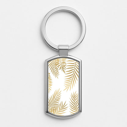 Gold Palm Leaf Pattern Silver Keyring