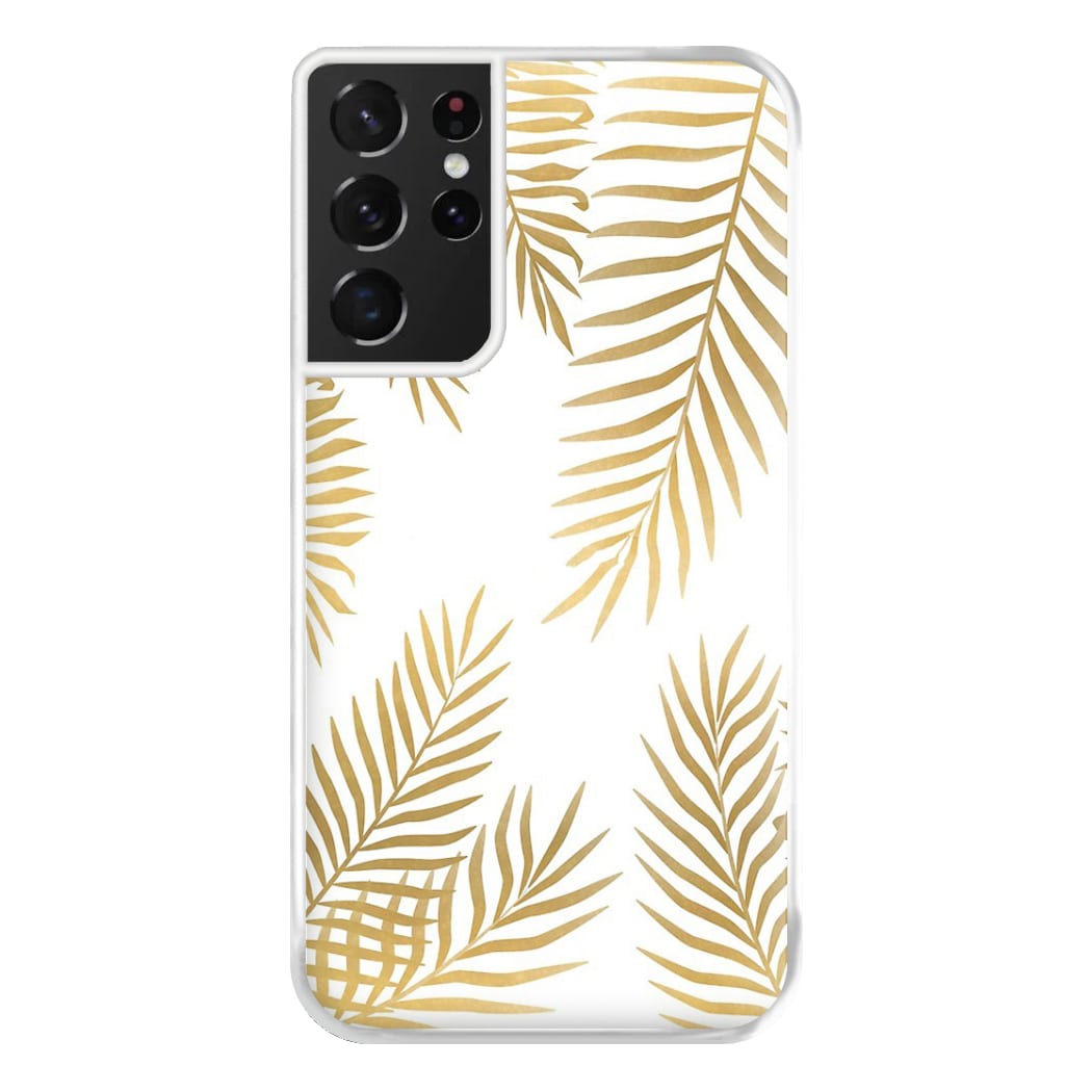 Gold Palm Leaf Pattern Phone Case for Galaxy S21 Ultra