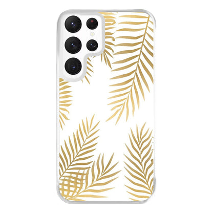 Gold Palm Leaf Pattern Phone Case for Galaxy S22 Ultra