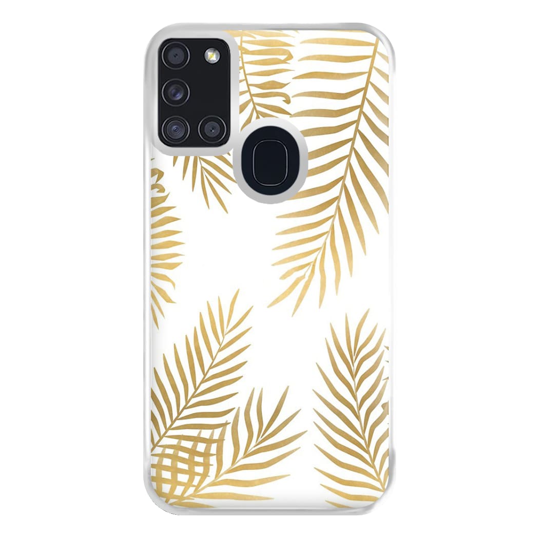 Gold Palm Leaf Pattern Phone Case for Galaxy A21s