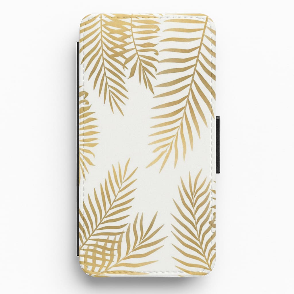 Gold Palm Leaf Pattern Flip Wallet Phone Case