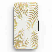Gold Palm Leaf Pattern Flip Wallet Phone Case 1