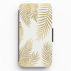 Gold Palm Leaf Pattern Flip Wallet Phone Case