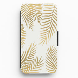 Gold Palm Leaf Pattern Flip Wallet Phone Case