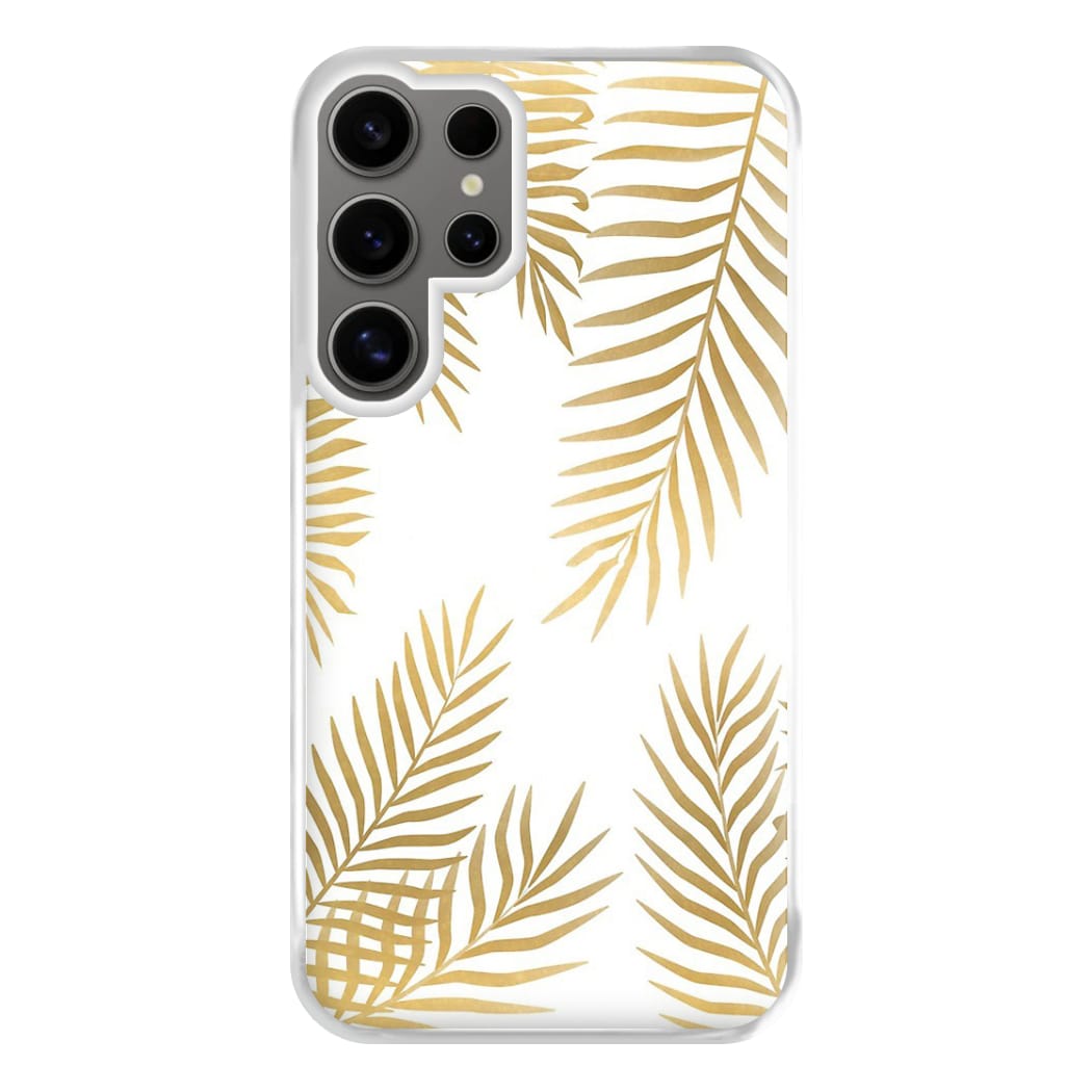 Gold Palm Leaf Pattern Phone Case for Galaxy S24 Ultra