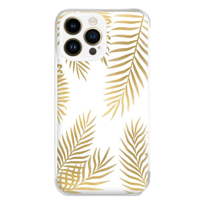 Gold Palm Leaf Pattern Phone Case for iPhone 14 Pro Max