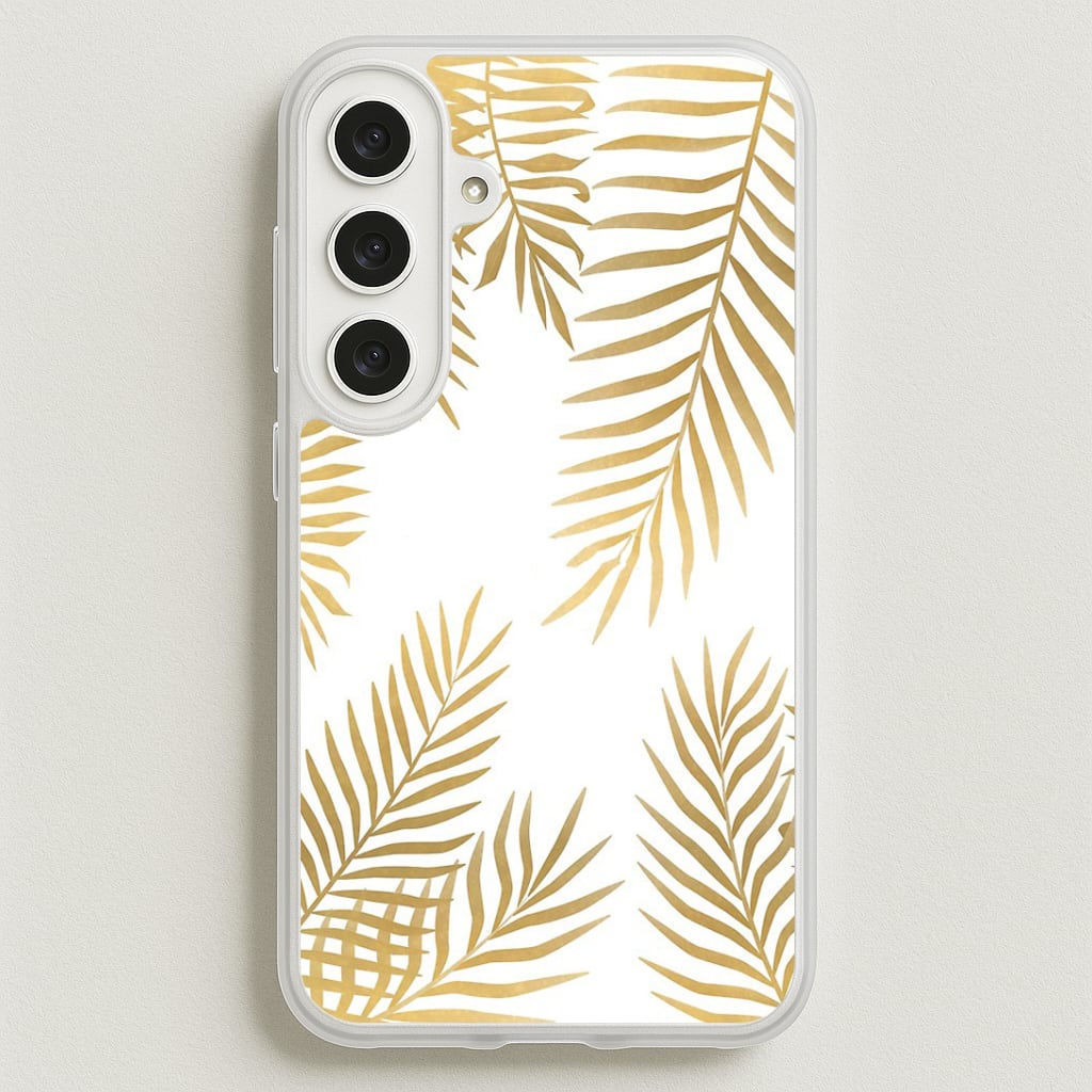 Gold Palm Leaf Pattern Phone Case for Galaxy S25FE