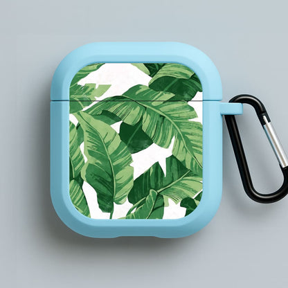 Tropical Banana Leaf Pattern Blue AirPods Case