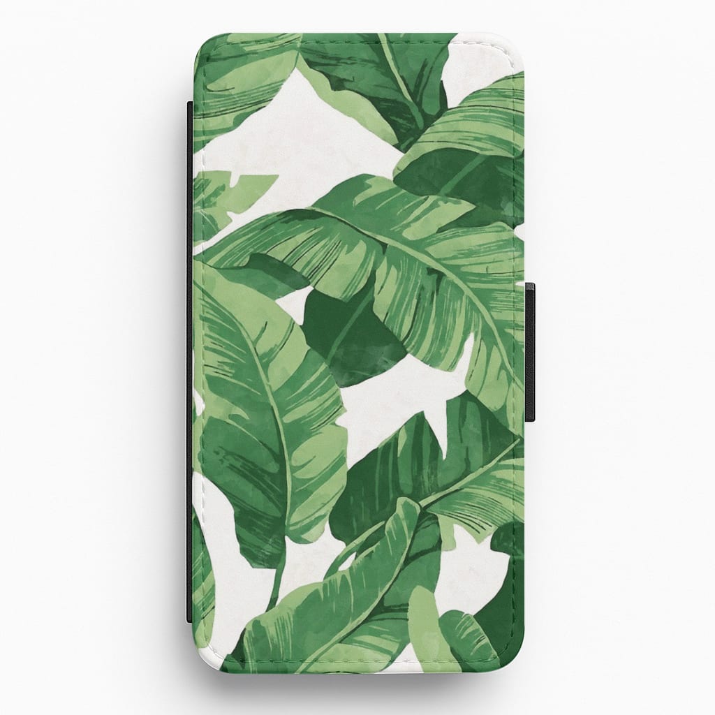 Tropical Banana Leaf Pattern Flip Wallet Phone Case