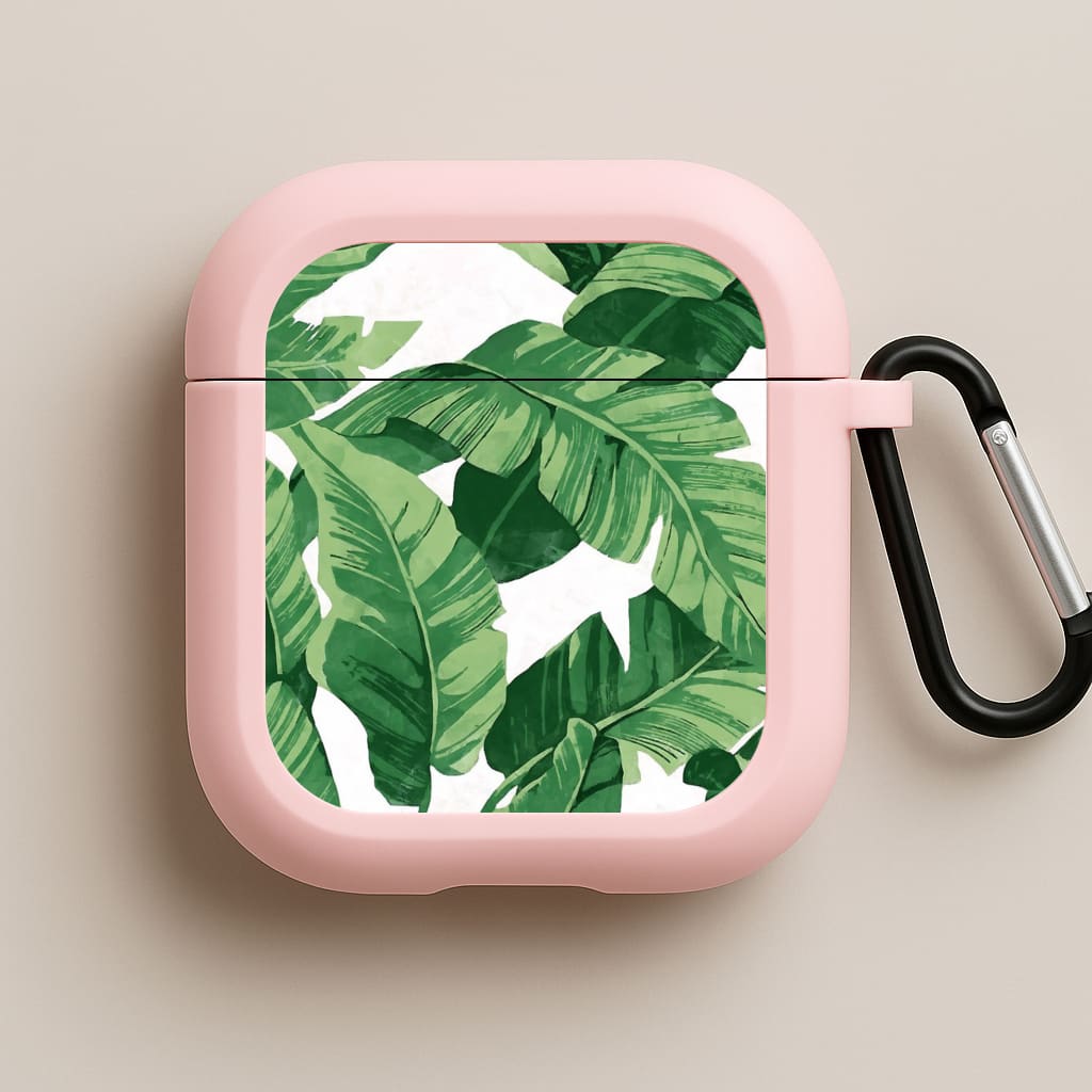 Tropical Banana Leaf Pattern Pink AirPods Case