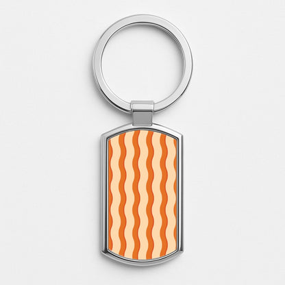 Orange Wavy Stripes Pattern Silver Keyring