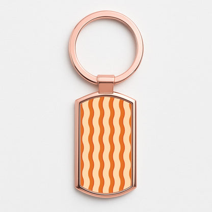 Orange Wavy Stripes Pattern Rose Gold Keyring