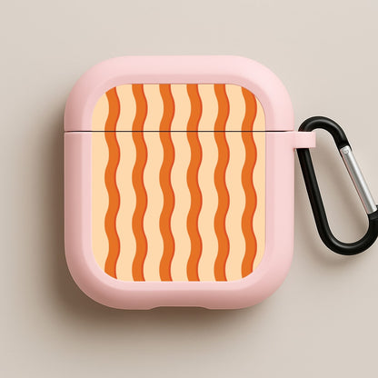 Orange Wavy Stripes Pattern Pink AirPods Case