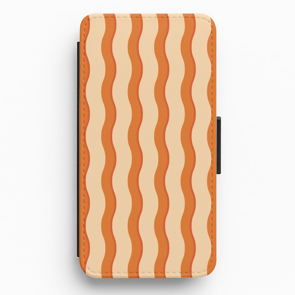 Orange Wavy Stripes Pattern Flip / Wallet Phone Case