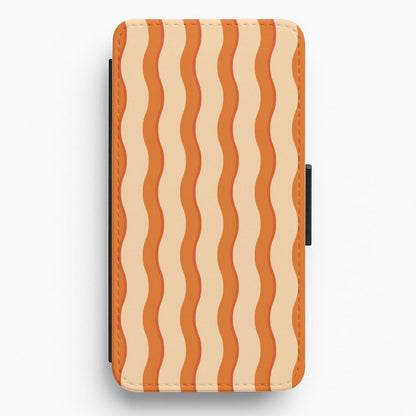 Orange Wavy Stripes Pattern Flip / Wallet Phone Case