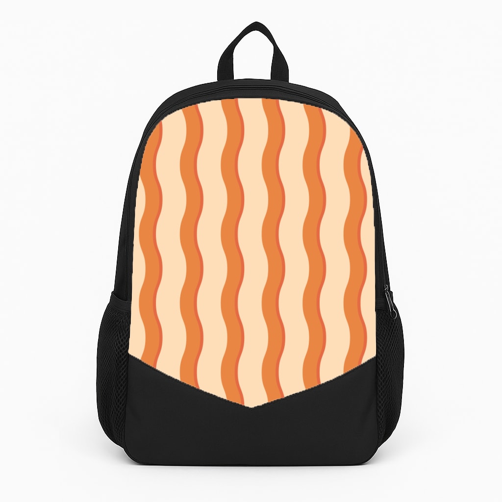 Orange Wavy Stripes Pattern Large Backpack