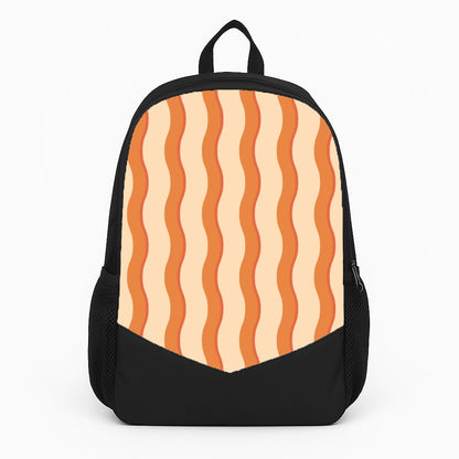 Orange Wavy Stripes Pattern Large Backpack