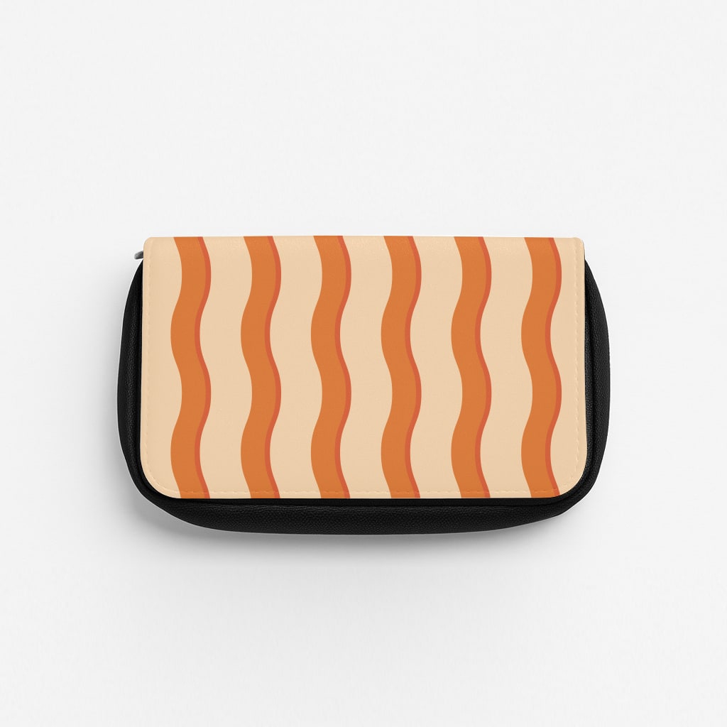 Orange Wavy Stripes Pattern Pencil Case
