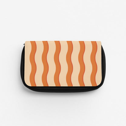 Orange Wavy Stripes Pattern Pencil Case