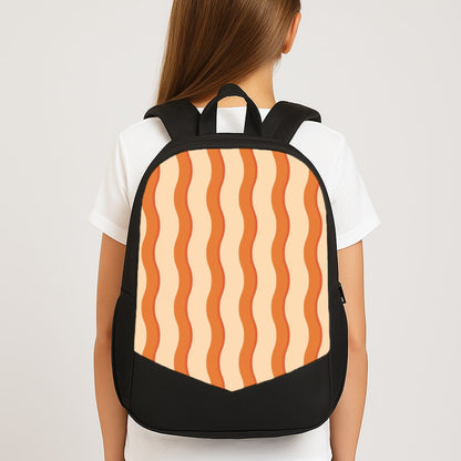 Orange Wavy Stripes Pattern Large School Bag