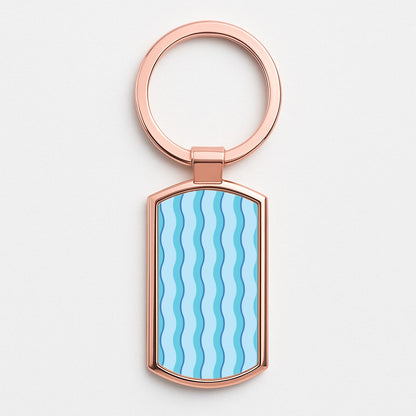 Blue Wavy Stripes Pattern Rose Gold Keyring