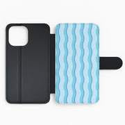 Blue Wavy Stripes Pattern Flip / Wallet Phone Case 2