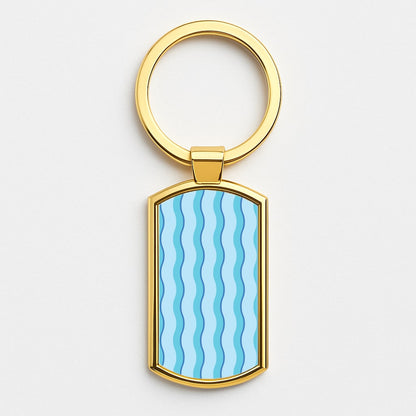 Blue Wavy Stripes Pattern Gold Keyring