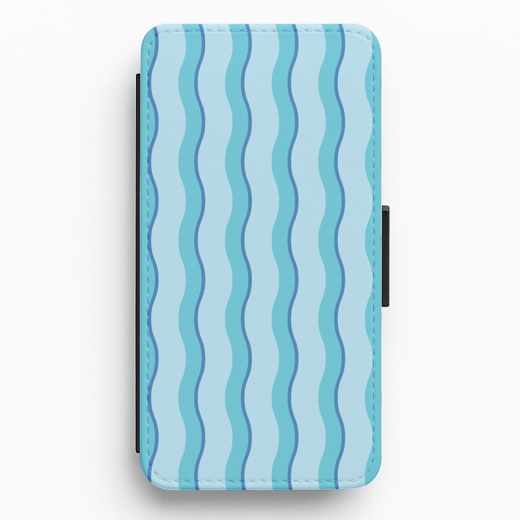 Blue Wavy Stripes Pattern Flip / Wallet Phone Case