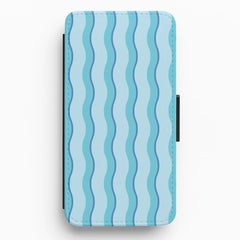 Blue Wavy Stripes Pattern Flip / Wallet Phone Case