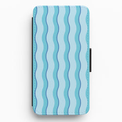 Blue Wavy Stripes Pattern Flip / Wallet Phone Case