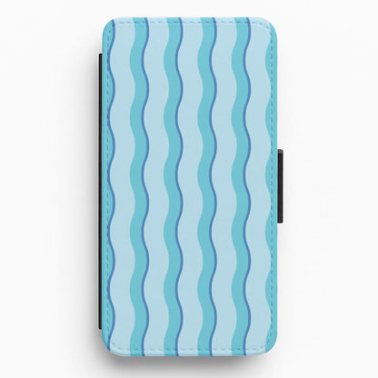 Blue Wavy Stripes Pattern Flip / Wallet Phone Case
