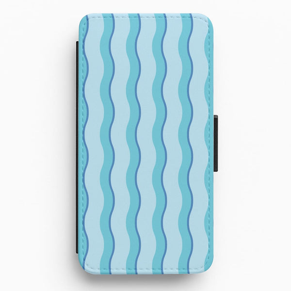 Blue Wavy Stripes Pattern Flip / Wallet Phone Case