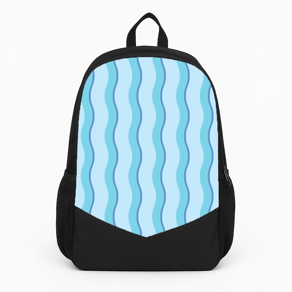 Blue Wavy Stripes Pattern Large Backpack