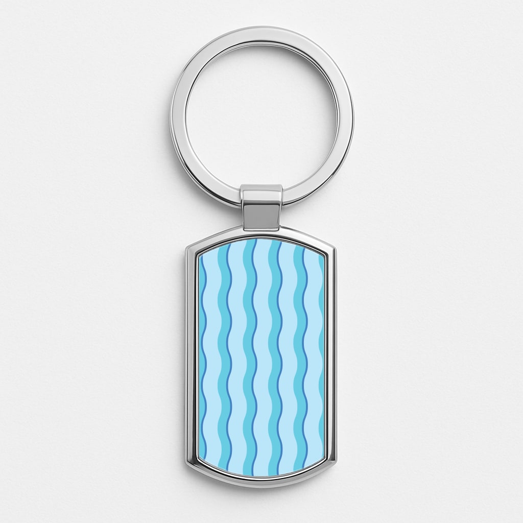 Blue Wavy Stripes Pattern Silver Keyring