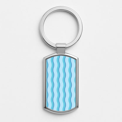 Blue Wavy Stripes Pattern Silver Keyring