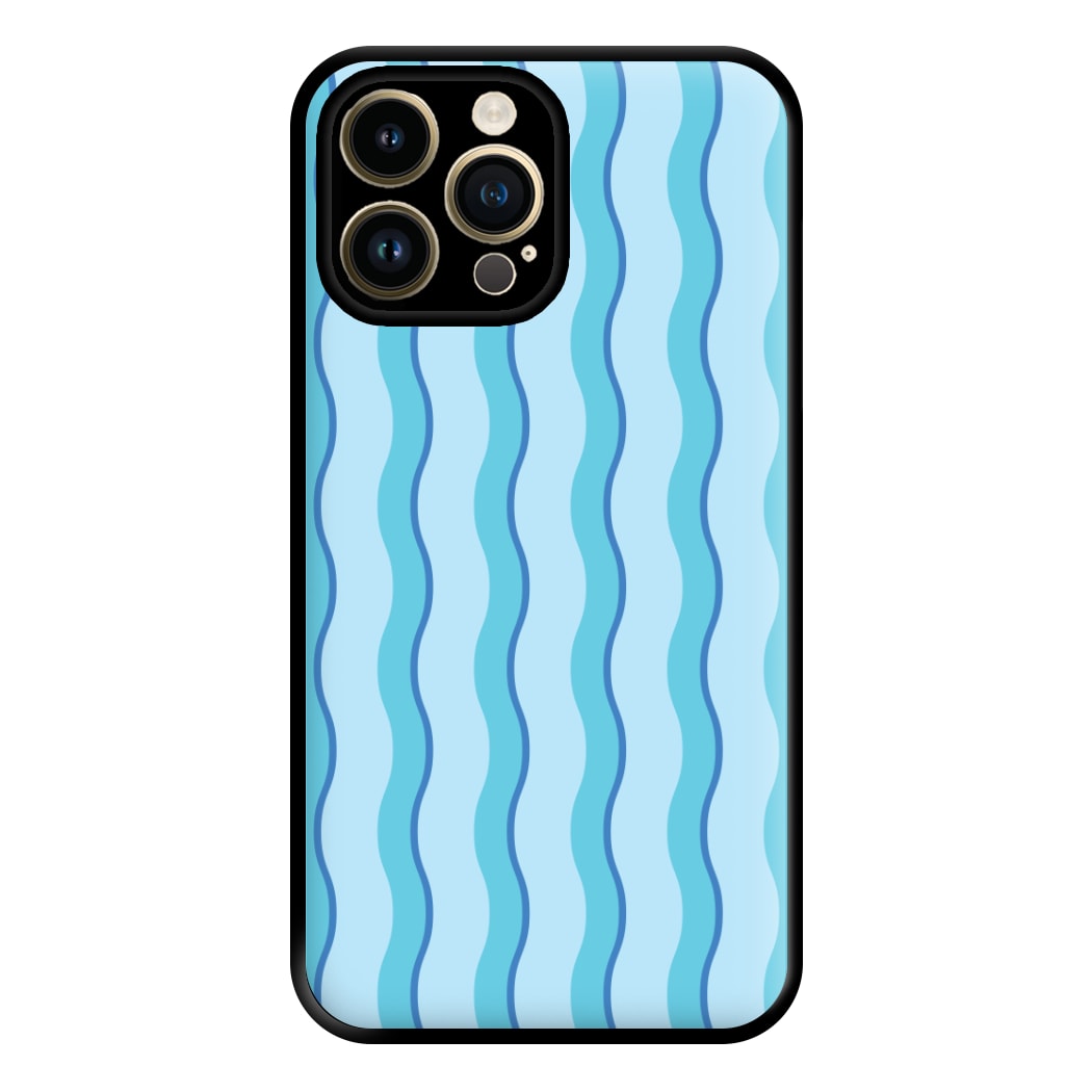 Blue Wavy Stripes Pattern Phone Case for iPhone 14 Pro Max