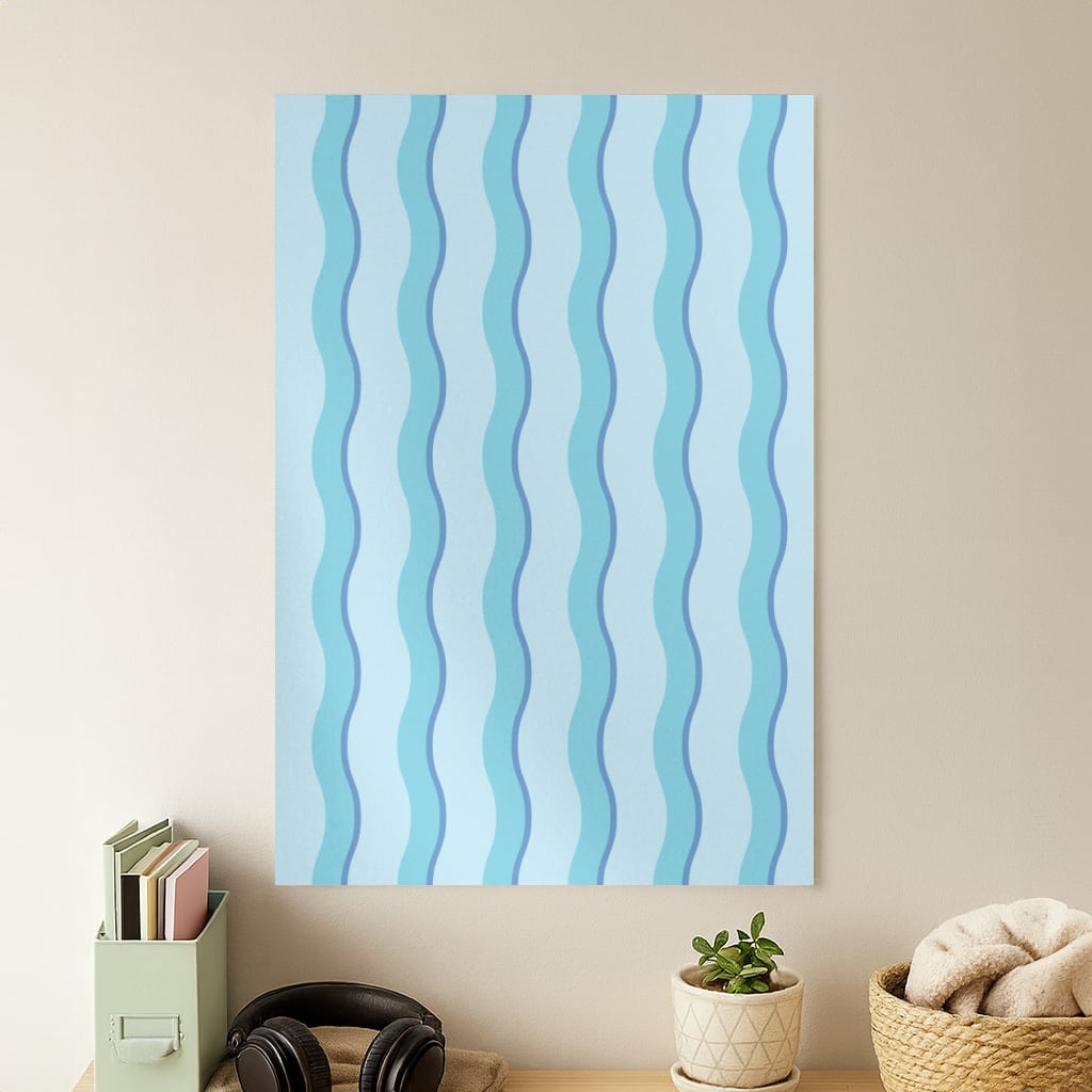 Blue Wavy Stripes Pattern Poster