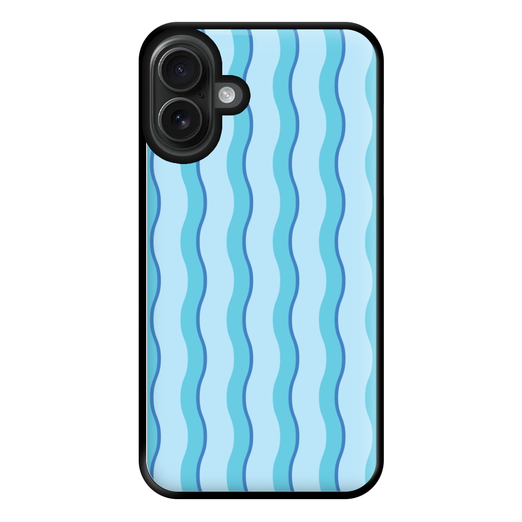 Blue Wavy Stripes Pattern Phone Case for iPhone 16 Plus