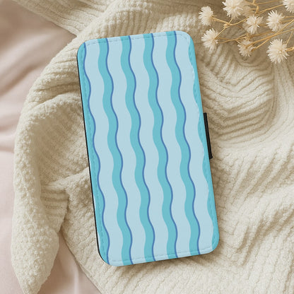 Blue Wavy Stripes Pattern Wallet Phone Case