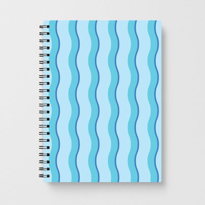 Blue Wavy Stripes Pattern Notebook